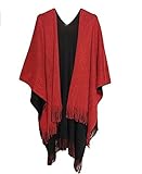 Womens Winter Knitted Cashmere Poncho Capes Shawl Cardigans Sweater Coat (135-175CM, red)