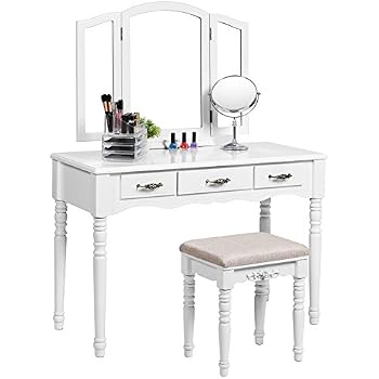 Amazon.com | Black Metal Bedroom Vanity with Glass Table ...