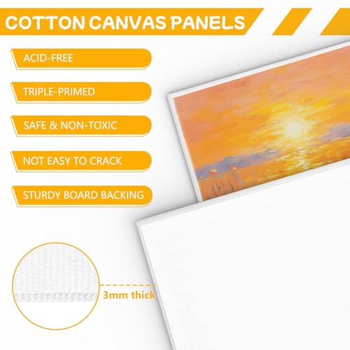 Koncci Canvas for Painting 20x25 cm-12 Packs 3 MM Cotton Blank Art Canvases Panels, Pre-Stretched Canvas Board, for Acrylic, Oil Painting Wet Art Media Projects