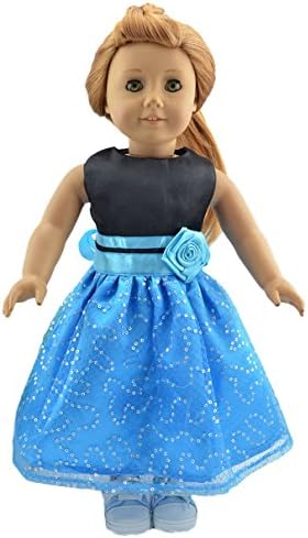 Wesen Doll Clothes Fits 18" American Girl Dolls Black &amp; Sky blue Party Dress