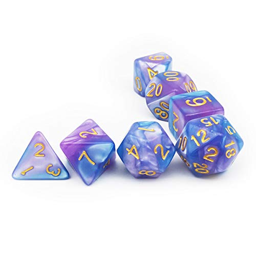 PJOY DND Dice Set Polyhedral D&D Dragon Dice for Dungeons and Dragons Pathfinder Shadowrun Role Playing Games (Baby Blue Purple) - Thumbnail 2