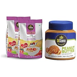 DiSano Peanut Butter, Crunchy, 25% Protein with Vitamins & Minerals, 1 Kg + Disano Oats with High in Protein and Fibre…