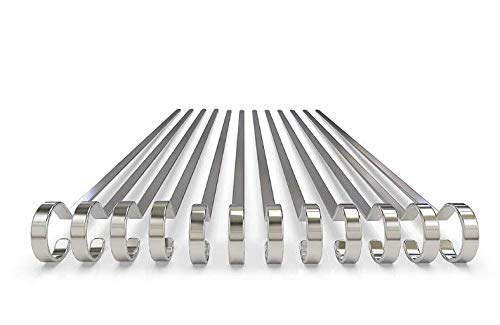 Kabob Skewers – Flat Stainless Steel BBQ Grilling Sticks – Premium Barbecue Reusable Metal Utensils, Great For Shish Kabob, Vegetables And Other Barbecue Foods – (10 Pack) 12-Inch Silver