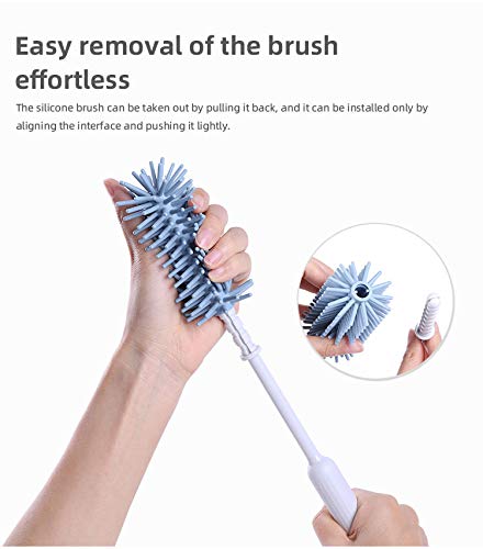 Silicone Bottle Brush Set, 12.9” Long Handle Large Brush Head Water Bottle Brush for Hydro Flask, Vacuum Sports Bottle, Vase, Thermos and Glassware (Grey)