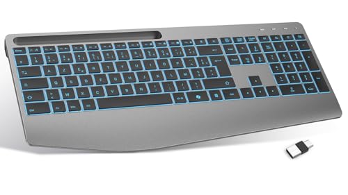 TECURS Ergonomic Wireless Keyboard with Wrist Rest, 2.4G Wireless Quiet Rechargeable Keyboard with Copilot, Backlit, AZERTY Computer Keyboard for Windows 11/10/8/7/Vista/XP, Linux