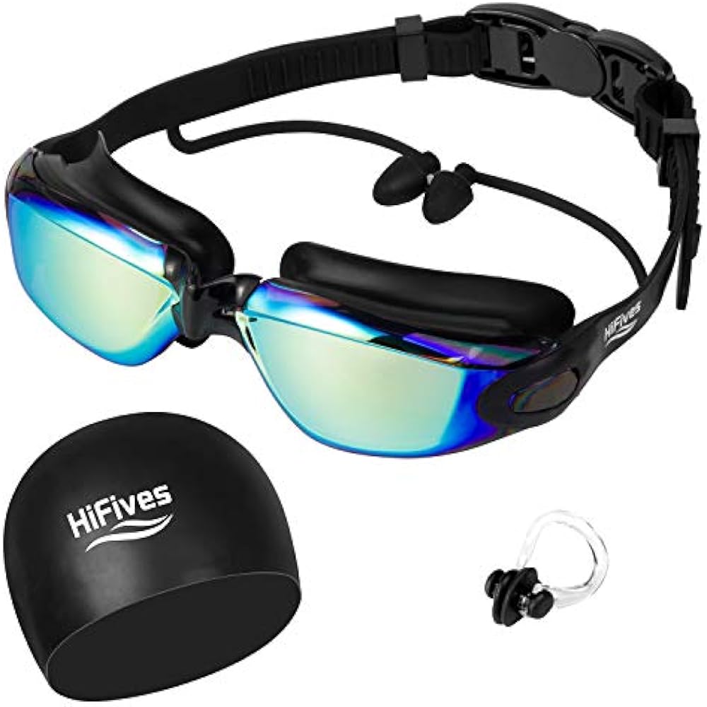 Swim Goggles With Cap, 4 In 1 Adult Swimming Ear Plugs, Swim And Nose