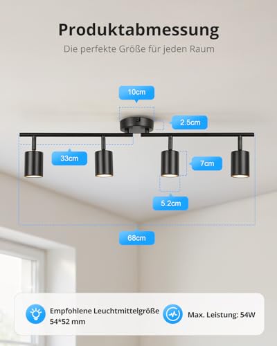 Gr4tec Ceiling Spotlight Black 4 Bulbs Modern Ceiling Light Spotlight Swivelling Metal Ceiling Light Spotlights GU10 Kitchen Lamp Ceiling Spot for Hallway Office Bedroom (Bulb Not Included)
