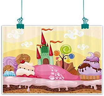 Cartoon Decor Wall Art Decor Poster Painting Kids Sweet Castle Landscape with Donuts Muffins Ice Cream Nursery Image Decorations Home Decor 35" Wx24 L Sand Brown Pink