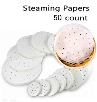 NeeJee 50Ct Parchment Steamer Basket Paper Bamboo Tray Dim Sum Steam Mat (6 inch)