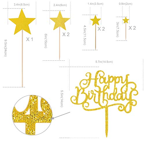 12 PCS Happy Birthday Cake Topper Set Gold Acrylic Cupcake Topper Paper Fans Confetti Balloon Birthday Cake Supplies Decorations for Birthday party Wedding Baby Shower (Gold, B)