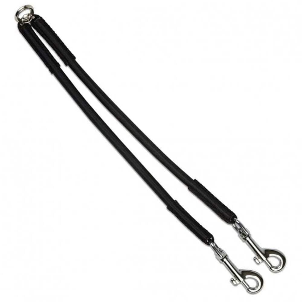 Bungee dog walking coupler for two dogs on one lead.