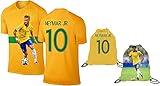 Neymar Jersey Style T-shirt Kids Neymar Jr Jersey Brazil T-shirt Gift Set Youth Sizes âœ“ Premium Quality âœ“ âœ“ Soccer Backpack Gift Packaging (YL 10-13 Years Old, Neymar)