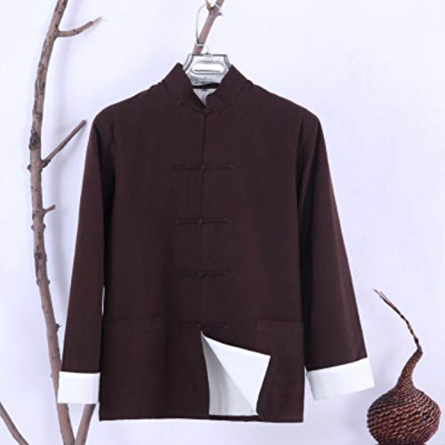 Spring Autumn Men Tops Long Sleeve Two Sided Cotton Kungfu Tang Suit Shirt XXXXL,Blackish Green,L