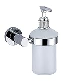 YIT Bathroom Soap & Lotion Dispenser Frosted Glass Bottle and Brass Holder in Chrome Silver