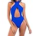 SportsX Women's Solid Halter Backless One Piece Fashion Swimwear Bikini Royal Blue S 1942464185 Book Cover