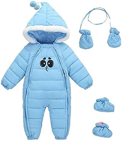 Baby Winter One Piece Snowsuit with Hood Gloves Zipped Toddler Padded Sleepsuit