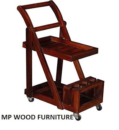 MP Wood Furniture Solid Sheesham Wood Altavista Trolley Bar Cabinet (Honey Oak Finish)