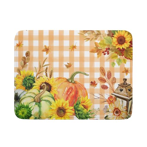Autumn Maple Leaf Orange White Check Plaids Dish Drying Mat for… at Amazon