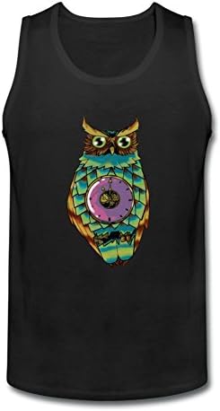Kafeery Men's Cartoon Animal Clock Owl Tattoo Color Classic Sleeveless Tank Top L