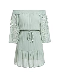 Fashiomo - Vestido de verano plisado para mujer con falda para el hombro