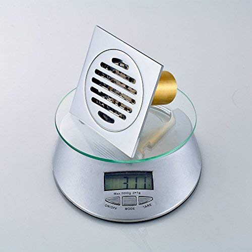 FChome 4 Inch Floor Drain, Brass Square Bathroom Tile Insert Floor Drainer with Removable Cover for Kitchen, Washroom, Garage and Basement,Polished Chrome