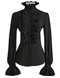 DEARCASE Elegant Stand Collar Lotus Leaf Ruffle OL Top Blouse Shirt Black S