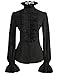 DEARCASE Elegant Stand Collar Lotus Leaf Ruffle OL Top Blouse Shirt Black S