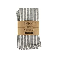 INFEI Soft Broad Striped Linen Cotton Dinner Cloth Napkins - Set of 12 (17 x 17 inches) - for Events & Home Use (Black)