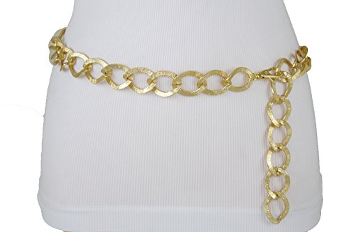 TFJ Women Fashion Narrow Belt Hip High Waist Skinny Gold Metal Chain Links M L XL