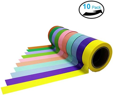 Washi Masking Tape Set of 10, Decorative Masking Tape Collection, Tape for DIY Crafts and Gift Wrapping Office Party Supplies and Gift Wrapping with Colorful Designs and Patterns (Yellow)