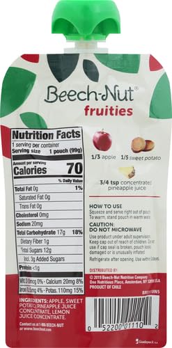 BEECH-NUT FRUITIES STAGE 2 BABY FOOD, APPLE SWEET POTATO & PINEAPPLE, 3.5 OZ POUCH
