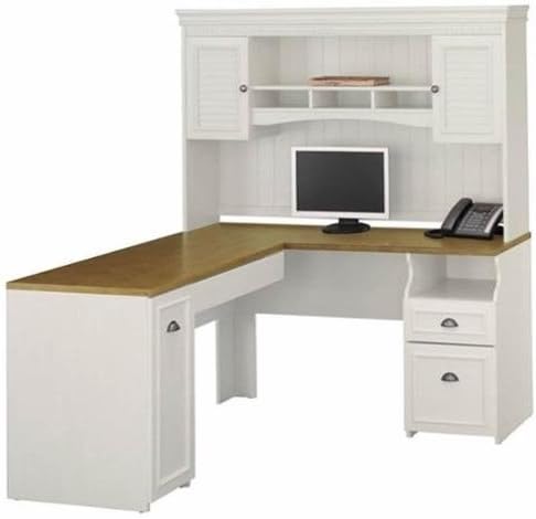 Bush Fairview 60" L-Shape Computer Desk with Hutch in Antique White