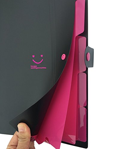 FHEAL 4 (Pack) 5 Pockets A4 Letter Size Expandable Accordion File Folders Two-Tone Expanding Top Table Snap Closure Paper Organizer Storage Black - Thumbnail 5