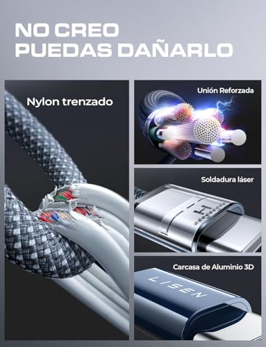 LISEN 240W Cable USB C 2 Unidades 2M Cable Carga Rápida Type C, | Compatible con Xiaomi 17 Pro Max, iPhone Air 17/16 Pro Max,Galaxy S26/S25/S24,MacBook Pro Air, iPad 2024