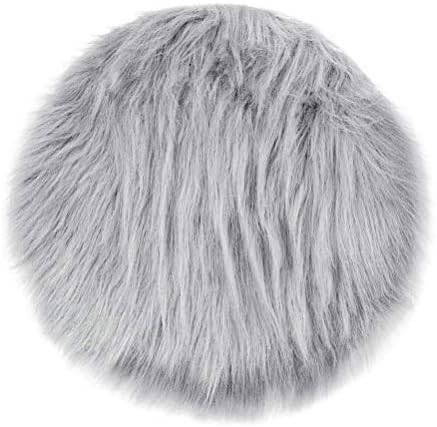 Grey Faux Fur Sheepskin Rug Faux Fleece Chair Cover Seat Pad Soft Fluffy Shaggy Area Rugs (Round diameter 100CM, Grey)