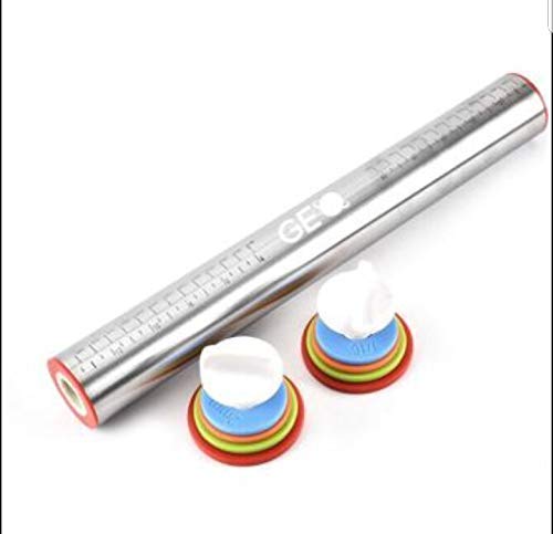 GEO Stainless Steel Adjustable Dough Rolling Pin With 4 Removable Thickness Rings for Baking Dough, Pizza, Pie, Pastries, Pasta and Cookies