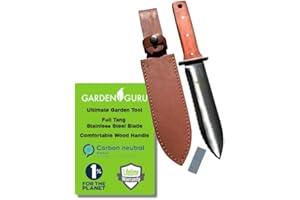 GARDEN GURU LAWN & GARDEN TOOLS Garden Guru Hori Hori Garden Knife Supreme Set for Weeding, Digging, Pruning, and Cultivating - Stainless Steel Full Tang Blade | Marks for Measuring Planting Depth | Premium Leather Sheath
