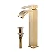 Wovier Shiny Polished Gold Waterfall Bathroom Sink Faucet with Supply Hose,Single Handle Single Hole Vessel Lavatory Faucet,Basin Mixer Tap Tall Body Commercial,French Gold