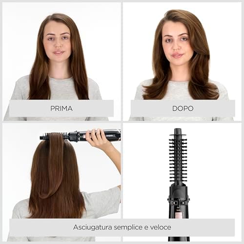 Spazzola rotante ad aria calda, 4 accessori intercambiabili per asciugare, modellare, lisciare e volumizzare, 2 temperature più aria fredda, 2 direzioni di rotazione, 1000 W AS200E