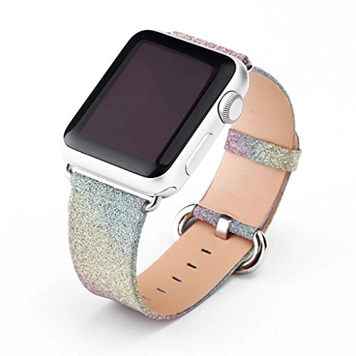 Apple watch bands, genuine leather flashes strap wristb…