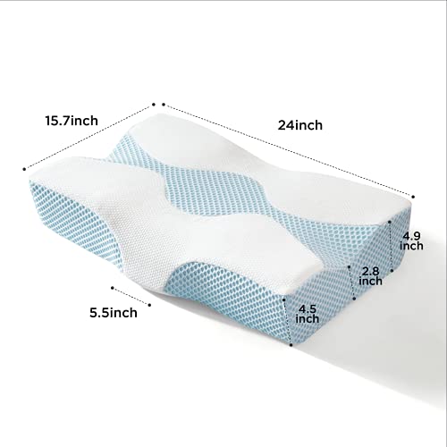 BEDSURE Ergonomic Memory Foam Pillow Cervical Pillow Covered with Bamboo & Polyester for Neck