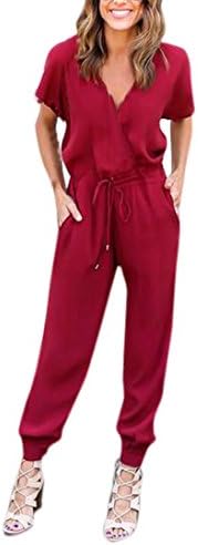 TAORE Women Chiffon Short Sleeve Romper Clubwear Playsuit Bodycon Party Jumpsuit (XL, Red)