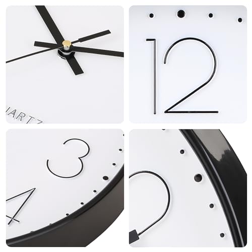 TOHOOYO Wall Clock 12 Inch Non-ticking Silent Quartz Decorative Clocks with Stereoscopic Dial Ultra-Quiet Movement Quartz for Office Classroom Home Living Room Bedroom Kitchen (Black)