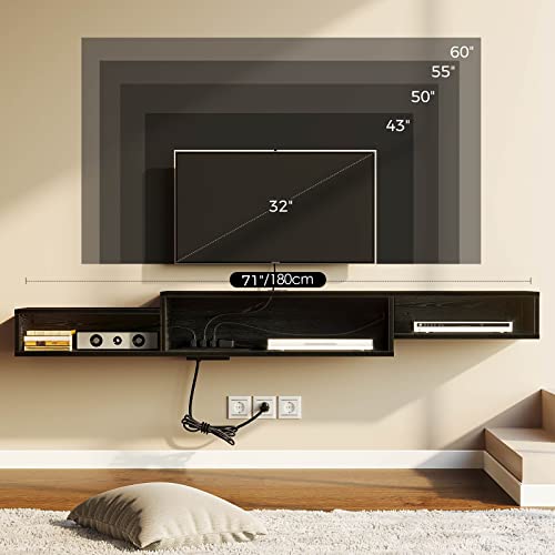 Rolanstar Floating TV Stand with Power Outlet & LED Light, 71" Wall