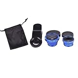 Blue Universal Clip-on 180 degree 3 in 1 Fisheye+Wide Angle+Macro Camera Lens for iPhone 5 5S 4 4S 6 Samsung Galaxy S5/S4/S3 Note 4/3/2 HTC Blackberry Bold Touch, Sony Xperia, Motorola Droid