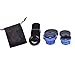 Blue Universal Clip-on 180 degree 3 in 1 Fisheye+Wide Angle+Macro Camera Lens for iPhone 5 5S 4 4S 6 Samsung Galaxy S5/S4/S3 Note 4/3/2 HTC Blackberry Bold Touch, Sony Xperia, Motorola Droid