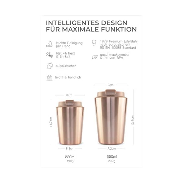 MAMEIDO Thermobecher 350 ml, dichter Kaffeebecher to go aus Edelstahl doppelwandig isoliert, auslaufsicher, Coffee to go Becher warmhaltend (Taupe Grey) – Bild 4