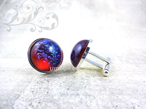 18mm Stainless Steel Mexican Opal Cuff Links Dragons Breath Cufflinks Red Blue Color Changing