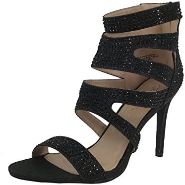 Women's Napa Rhinestone Covered High Heel Sandal Ankle Wrap Enclosed Heel, Black, 5.5