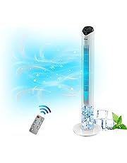 Evaporative Air Cooler 2-in-1 Tower Fan Cooler 43 inch Portable Oscillating Tower Fan with Remote and 1.7L Water Tank 3 Wind Speeds 4 Modes 60°Oscillation 15H Timer Digital LED Display for Home